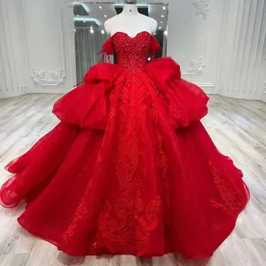 OBETTI LLH0001奢华红色中国传统婚纱长袖帝国重串珠新娘礼服为女性2024