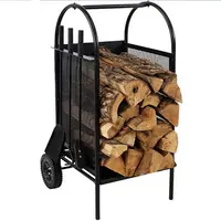 Baca aksesuar ev dekor Log taşıyıcı tekerlekler ahşap sepet rafı odun sobası şömine alet takımı ile yakacak odun depolama el arabası