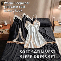 Pyjama en satin doux, respirant, thermique, luxueux, tissé, robe de nuit unie, ensemble pyjama 1 pièce pour femmes