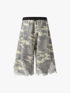 Camouflage Bermuda <b>Shorts</b> <b>Men</b> Street Style <b>Patch</b> Design Ripped Hem Elastic Waist Cotton Canvas <b>Shorts</b> - Product Image 2