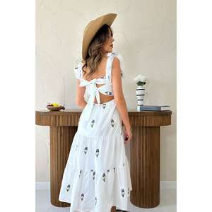 Robe trapèze sans manches bleu marine à volants et dos nu, taille naturelle, en tissu respirant, pour usage quotidien décontracté, vente en gros - Product Image 2