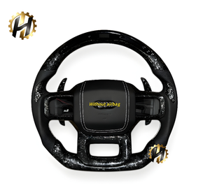 Volant sport personnalisé en fibre <span class=keywords><strong>de</strong></span> carbone forgée rouge HZ pour F150 XLT Raptor 2019-2025, 35 mm, avec poignées en cuir perforé noir - Product Image 1