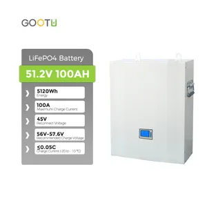 GOOTU Wall Mounted 100AH 200Ah 48V LiFePO4 Battery Solar Energy Storage BMS Protection 5Kwh 10Kwh Lithium Ion Battery