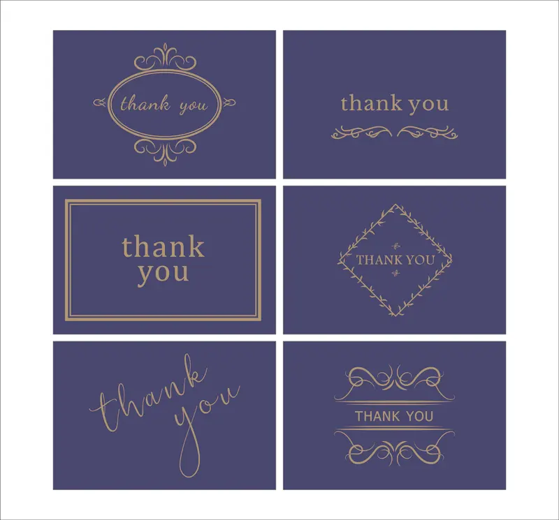 Gold Foil Custom Thank You Cards with Envelopes Paper Printing, Navy Blue Note Thank You Cards 100