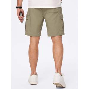 Pantalones cortos cargo elásticos informales para hombre 2025, pantalones cortos de trabajo de verano con cintura elástica y cordón clásico con logotipo teñido liso multibolsillos - Product Image 4