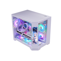 Casing PC Desktop Mid Tower Panoramic Tempered Glass untuk Komputer Gaming MATX dengan Layar LCD