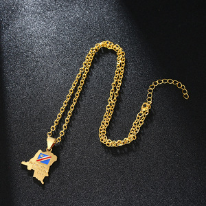 Collar con Colgante <span class=keywords><strong>de</strong></span> <span class=keywords><strong>Mapa</strong></span> <span class=keywords><strong>de</strong></span> <span class=keywords><strong>la</strong></span> <span class=keywords><strong>República</strong></span> Democrática <span class=keywords><strong>del</strong></span> <span class=keywords><strong>Congo</strong></span> en Acero Inoxidable Chapado en Oro <span class=keywords><strong>de</strong></span> 18K, Estilo Clásico con Cadena Esmaltada - Product Image 6