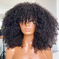 Perruques Afro Mongoliennes pour Femmes Noires, Cheveux Humains Crépus Bouclés, Frange, Fait à la Machine