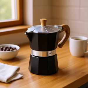 Cafetière à expresso Cilio Classico Natura 3 tasses, cafetière moka avec poignée en bois - Product Image 3