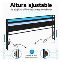Cadre de lit pleine grandeur en acier et bois avec tête de lit haute, ports USB, prises de courant et lumières LED – Meuble de chambre personnalisable