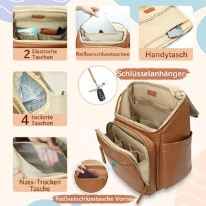 Mochila Pañalera MISS FONG de Cuero, Casual, Multifuncional, Gran Capacidad, Organizador con Colgador <span class=keywords><strong>para</strong></span> Cochecito, Color Marrón - Product Image 6