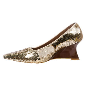 Cantilever <span class=keywords><strong>doré</strong></span> paillettes Mules chaussures femmes talons Chic à la mode bout pointu sans lacet sandales compensées élégance Style mode pompes - Product Image 1