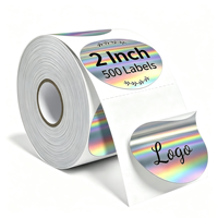 Étiquettes adhésives personnalisées en vinyle holographique argenté, écologiques, durables, imperméables, résistantes à l'huile, amovibles, sans résidus, forme de logo personnalisée