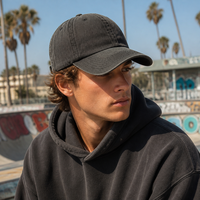 Casquette de baseball unisexe vintage en polyester délavé à 6 panneaux avec visière incurvée pour activités de plein air et sportives