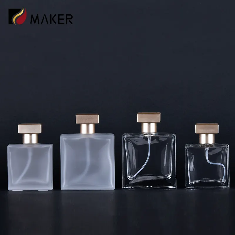 Wholesale High-Grade 30ml 50ml Cosmetics Packaging Screw Neck Flat Square Clear Frosted Exclusive Glass Spray Perfume Bottle