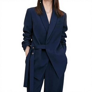 Giacca Casual Slim Extra Large XXS da <span class=keywords><strong>donna</strong></span> con <span class=keywords><strong>pantaloni</strong></span> larghi modello solido all'ingrosso cappotto di tela per la stagione primaverile - Product Image 1