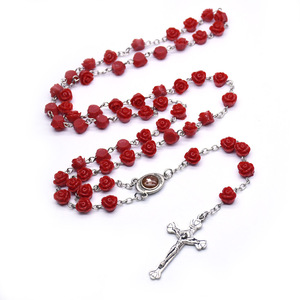 Cristianismo Cruzado resina Rosa flor collar Rosario <span class=keywords><strong>Virgen</strong></span> María Cristo cruz cristiana católica cuentas de oración - Product Image 5