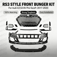 Nouveau kit de carrosserie de conversion style RS3 pour Audi A3 8VPA berline et Sportback 2017-2020, fixation par boulons, ajustement universel, comprend le pare-chocs avant