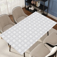 Alas Meja PVC RNPT Motif Damask Bunga Abu-abu Putih Persegi Panjang, Penutup Meja Makan Dekoratif untuk Pesta Pernikahan Hotel