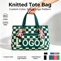 Sac fourre-tout en jacquard tricoté personnalisé 20L avec logo, sac à bandoulière 3D tricoté pour femme, grande capacité pour la plage, les voyages, les fêtes et le shopping