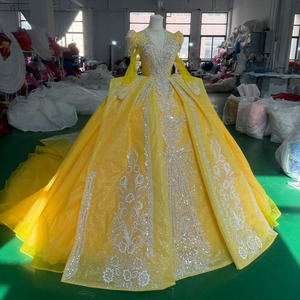 ชุดแต่งงานสีเหลือง ชุดแต่งงานแบบกำหนดเอง ชุดเดรสลูกไม้สำหรับงาน Quinceanera Xs123 - Product Image 3