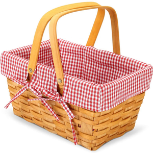 Woodchip Picnic Basket Woven Basket, Gift Packing Woven Basket Handles, Natural with Double Folding Home Decoration Honey Love