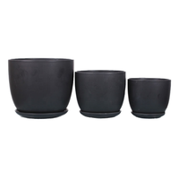 Set 3 Pot Bunga Keramik Putih Minimalis Berlapis Kaca dengan Alas dan Lubang Drainase untuk Penggunaan di Lantai