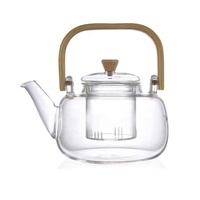 Vente en gros de théière en verre borosilicaté avec manche en bois de bambou théière bouillante résistante à la chaleur