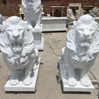 Sculptures de Lions en Marbre pour Jardin, Grande Décoration Extérieure en Pierre Sculptée à la Main