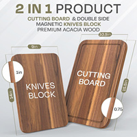 Planche à découper magnétique 2-en-1 avec support pour couteaux, en bois d'acacia non toxique, double face, gain de place pour outils de cuisine