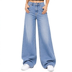 Jeans Premium para Mujer al por Mayor, Pantalones Vaqueros Personalizados de Cintura Alta, Corte Ajustado, Pierna Ancha, Pierna Recta, Casuales, Elásticos, de Algodón - Product Image 1