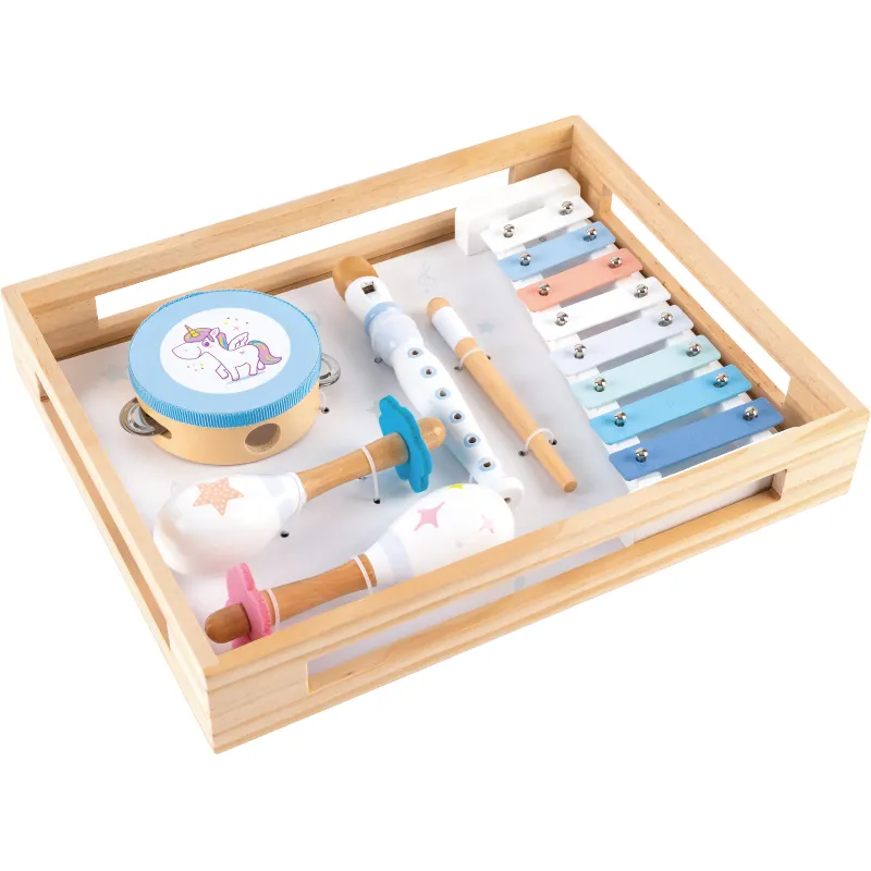 New white Educational Play Makaron Baby Wooden Musical Instrument Set Toy For Kids