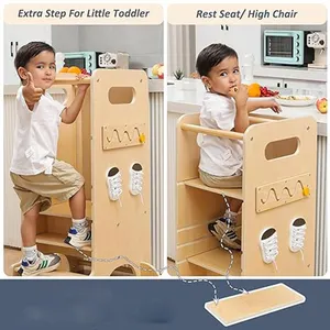 4 in 1 sgabello da cucina per bambini aiutante torre in piedi regolabile in altezza in legno con seggiolone scorrevole attività Montessori