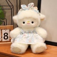 Peluche Mouton Blanc Moelleux en Gros, Adorable Poupée Agneau avec Robe Florale et Combinaison en Jean pour Décoration de Chambre d'Enfant