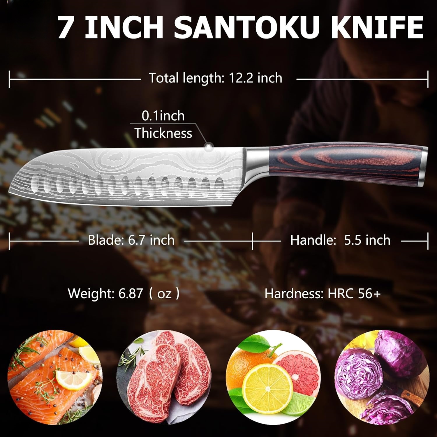 Ніж шеф кухаря Hatchen Santoku Knife 7 дюймів