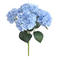 Bunga Artifisial Buket Hydrangea Sutra 5 Tangkai dengan Daun Besar Dekorasi Bunga Lantai Pernikahan Kelas Atas
