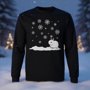 Maglietta a maniche lunghe Snow Bunny Snow, design natalizio invernale, maglietta nera con scollo rotondo - Product Image 3