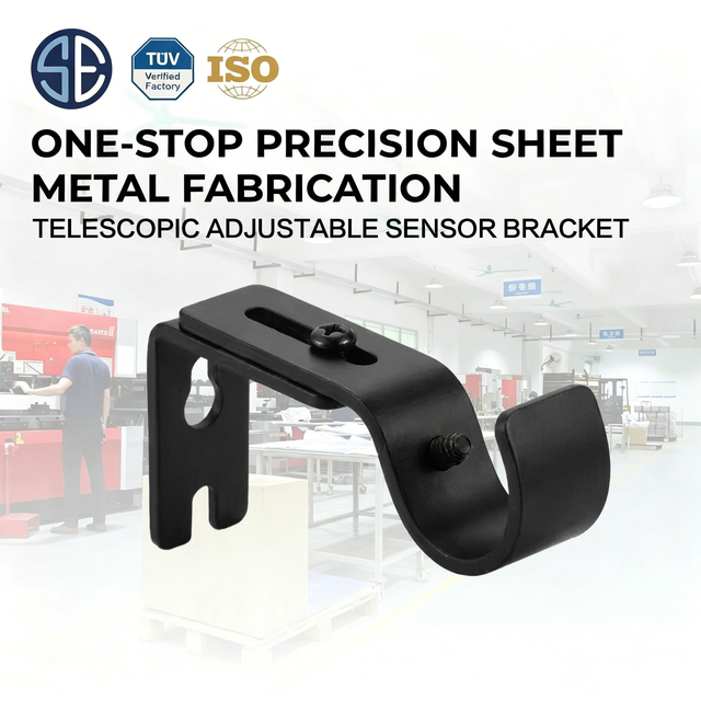 Custom OEM Stamped 2.0mm Galvanized Steel Bracket, Black Powder Coated Telescopic Sensor Mount for CCTV Camera