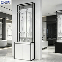 Présentoir de salle de bain autoportant personnalisé pour articles sanitaires, robinetterie de lavabo, support de douche, support métallique pour accessoires de magasin et salle d'exposition