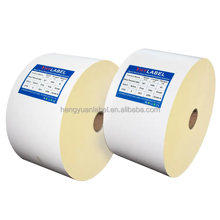 Ukuran Kustom 75gsm Kertas Perekat Diri Bahan Jumbo Label Permanen Langsung Thermal Label Top Dilapisi Gulungan Jumbo