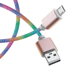 Grote Kwaliteit Regenboog Pu Lederen Snel Opladen Usb Kabel Sync Data Kabel Voor Android