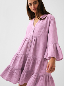 2023 nouveau automne en gros décontracté élégant dames 3/4 manches lâche <span class=keywords><strong>coton</strong></span> <span class=keywords><strong>gaze</strong></span> Mini chemise robes pour les femmes - Product Image 6