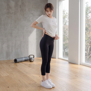 Leggings de yoga taille haute sans couture pour femme, longueur mollet, en Spandex et Nylon, couleur unie, avec taille élastique, pour le fitness - Product Image 1
