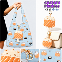 Sushi Cat Soft Pulshies, sac de courses pliable et réutilisable écologique personnalisé, porte-clés en peluche personnalisé, OEM ODM, animal en peluche