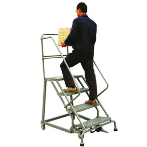 Warehouse Mobile Supermarket Lockable Step Moveable Stairs Rolling Order Pick Ladders Industrial Ladders Insulation Ladders SR