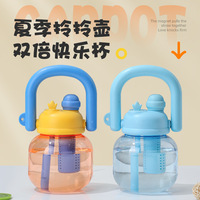 Bouteille d'eau portable en PC, grande capacité, résistante à la chaleur, anti-fuite, avec paille, motif dessin animé pour enfants, design attrayant