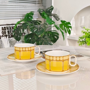 European Style Light Luxury Minimalist Yellow <b>Bone</b> <b>China</b> Coffee Cup with Afternoon <b>Tea</b> and Gift Box Eco-Friendly 200mL - Product Image 1