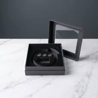 Boîte cadeau de luxe gris mat avec logo personnalisé, estampage or, boîte en papier carrée avec fenêtre transparente et insert en mousse EVA