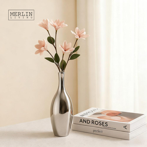 <span class=keywords><strong>Vase</strong></span> en céramique de luxe moderne Merlin Living, effet miroir argenté et doré, pour la décoration de la maison, ensemble de petits vases métalliques pour fleurs - Product Image 1