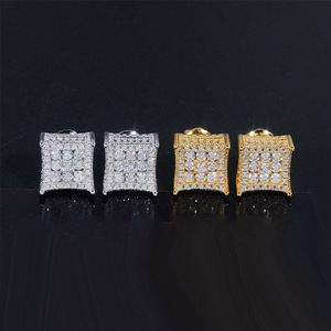 Pendientes de Tornillo Cuadrados con Diamantes Completos, Estilo Geométrico Unisex Hip Hop, para Uso Diario, Oro Blanco, ED-350 - Product Image 2